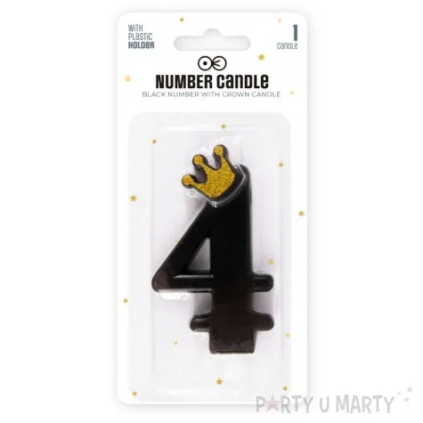 swieczka na tort cyfra 4 zlota korona czarny partypal 8 8 cm