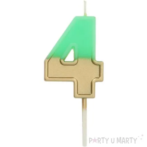 swieczka na tort cyfra 4 zloto zielona folat 5 cm