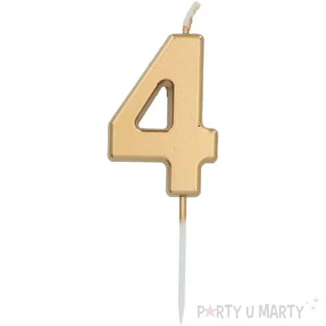 swieczka na tort cyfra 4 zloty folat 8 cm