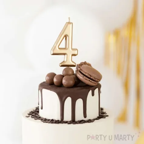swieczka na tort cyfra 4 zloty partypal 10 cm
