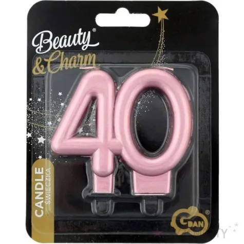 swieczka na tort cyfra 40 beauty and charm rozowo zlota godan 8 cm