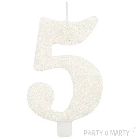 swieczka na tort cyfra 5 biala brokatowa givi 9 5 cm