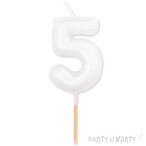 swieczka na tort cyfra 5 bialy perlowy givi 8 cm