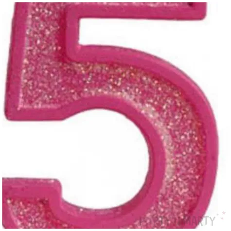 swieczka na tort cyfra 5 brokat rozowa guirca 4 cm