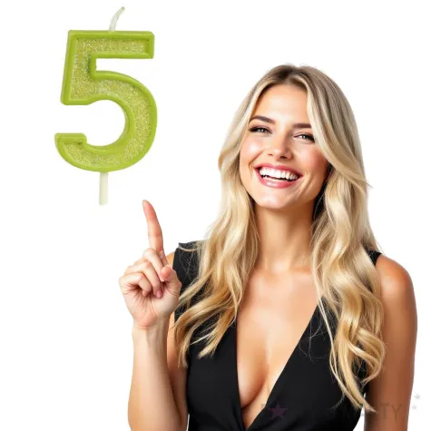 swieczka na tort cyfra 5 brokat zielona guirca 4 cm