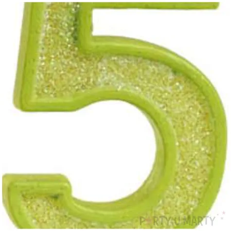 swieczka na tort cyfra 5 brokat zielona guirca 4 cm
