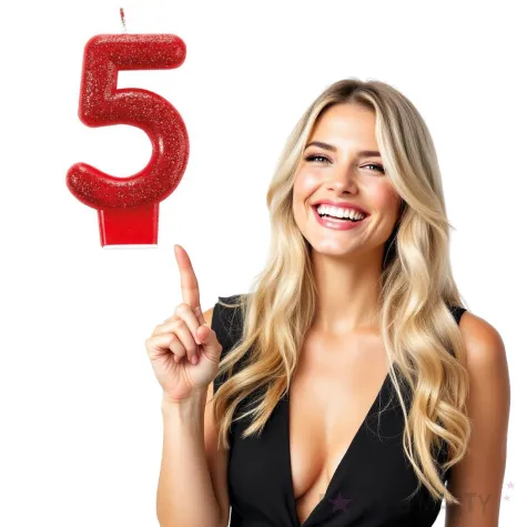 swieczka na tort cyfra 5 brokatowa czerwona amscan