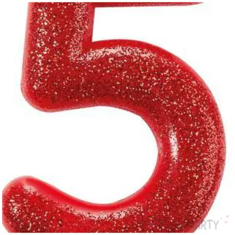 swieczka na tort cyfra 5 brokatowa czerwona amscan