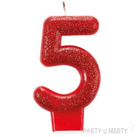 swieczka na tort cyfra 5 brokatowa czerwona amscan