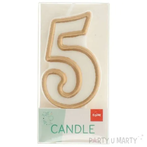 swieczka na tort cyfra 5 chique gold folat 9 cm