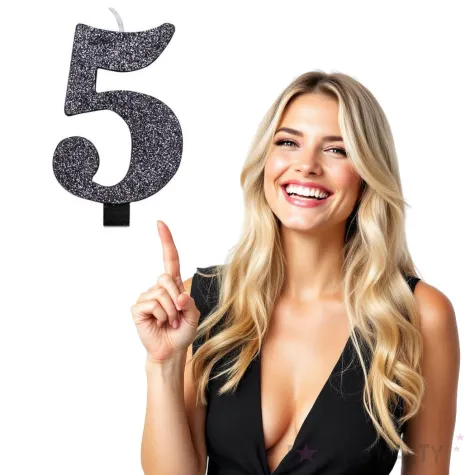 swieczka na tort cyfra 5 czarna brokatowa givi 9 5 cm