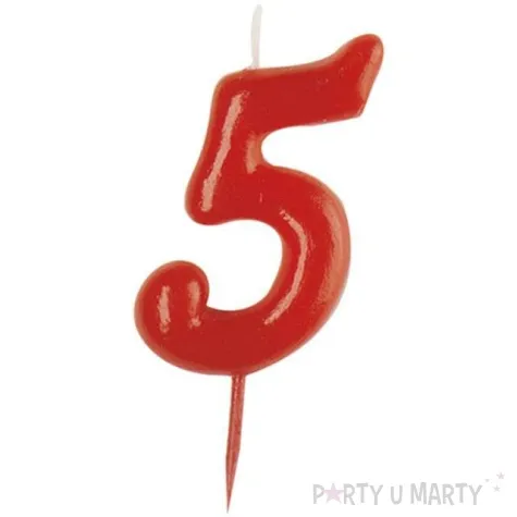 swieczka na tort cyfra 5 czerwona dekora 5 5 cm