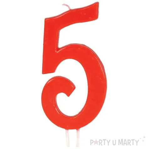 swieczka na tort cyfra 5 czerwona guirca 12 cm