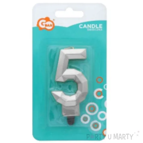 swieczka na tort cyfra 5 diament srebrna godan 7 6 cm
