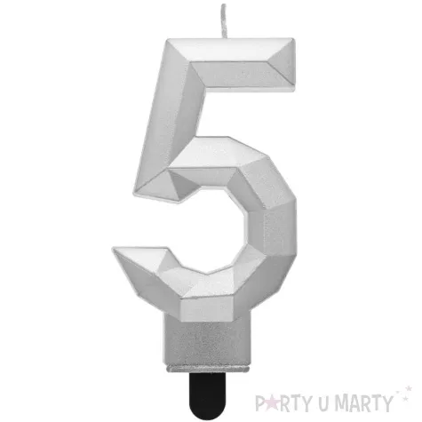 swieczka na tort cyfra 5 diament srebrna godan 7 6 cm