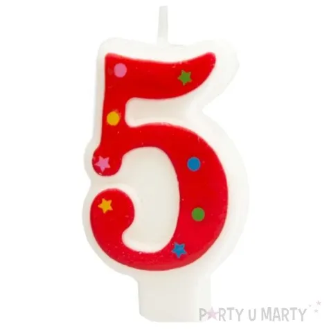 swieczka na tort cyfra 5 gwiazdki czerwona partypal 8 cm