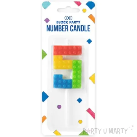 swieczka na tort cyfra 5 klocki mix partypal 11 cm