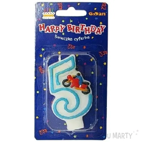 swieczka na tort cyfra 5 motor blekitny godan 7 5 cm