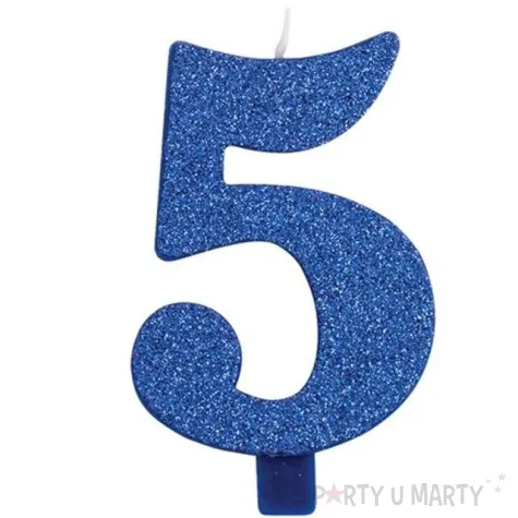 swieczka na tort cyfra 5 niebieska brokatowa givi 9 5 cm