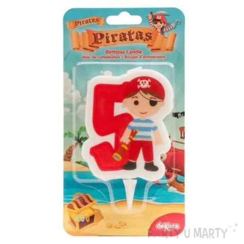 swieczka na tort cyfra 5 pirat czerwona dekora