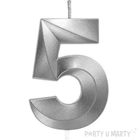 swieczka na tort cyfra 5 srebrna jix 12 cm
