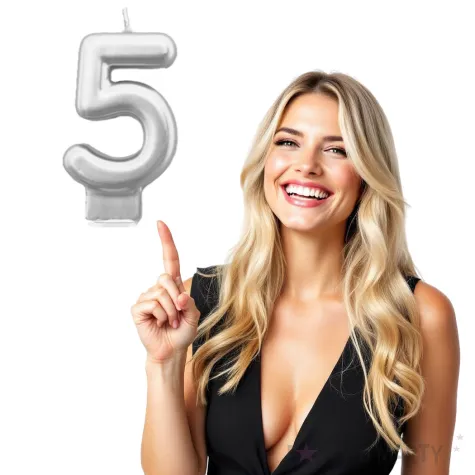 swieczka na tort cyfra 5 srebrna tamipol 7 5 cm