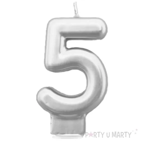 swieczka na tort cyfra 5 srebrna tamipol 7 5 cm