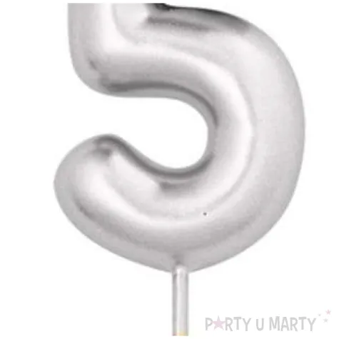 swieczka na tort cyfra 5 srebrny metalik givi 8 cm