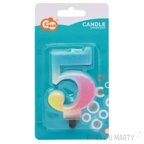 swieczka na tort cyfra 5 teczowa godan 8 cm