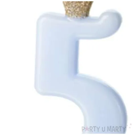 swieczka na tort cyfra 5 w koronie blekitna partydeco 9 5 cm