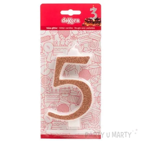 swieczka na tort cyfra 5 zlota brokatowa dekora