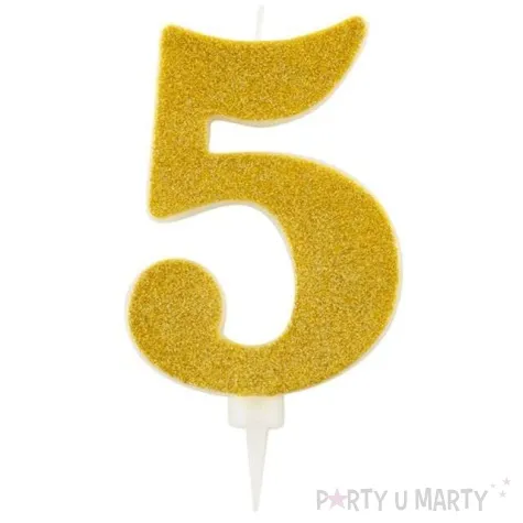 swieczka na tort cyfra 5 zlota brokatowa givi 15 5 cm