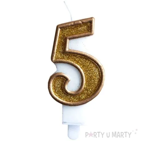 swieczka na tort cyfra 5 zlota brokatowa kraszek 7 cm