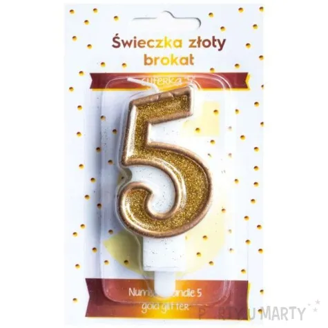 swieczka na tort cyfra 5 zlota brokatowa kraszek 7 cm