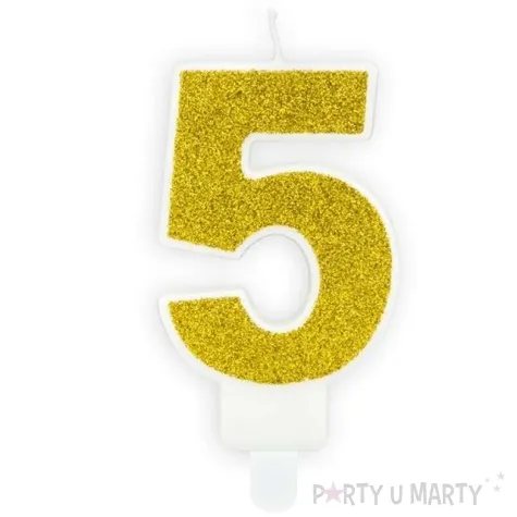 swieczka na tort cyfra 5 zlota brokatowa partydeco 7 cm
