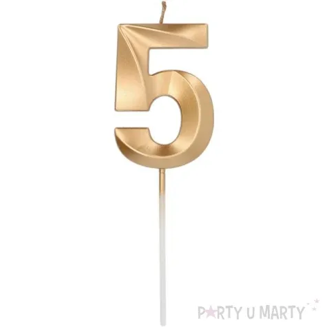 swieczka na tort cyfra 5 zlota folat 7 cm