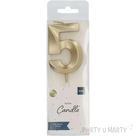 swieczka na tort cyfra 5 zlota folat 7 cm