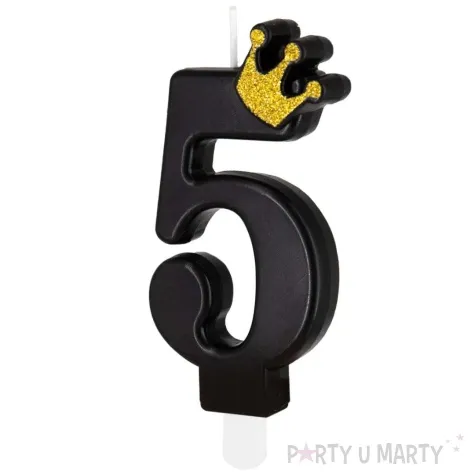 swieczka na tort cyfra 5 zlota korona czarny partypal 8 8 cm