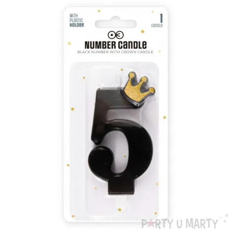 swieczka na tort cyfra 5 zlota korona czarny partypal 8 8 cm