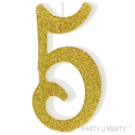 swieczka na tort cyfra 5 zlota partydeco 1 szt