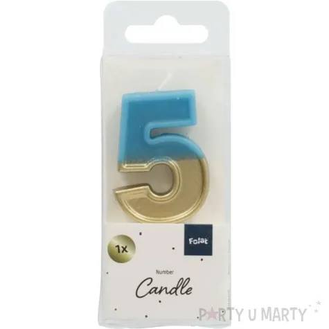 swieczka na tort cyfra 5 zloto niebieska folat 5 cm