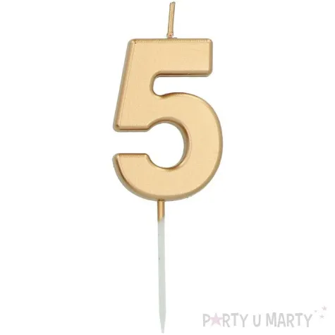 swieczka na tort cyfra 5 zloty folat 8 cm