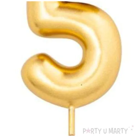 swieczka na tort cyfra 5 zloty metalik givi 8 cm