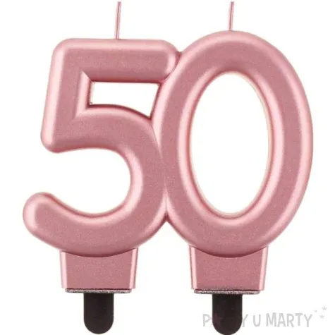 swieczka na tort cyfra 50 beauty and charm rozowo zlota godan 8 cm