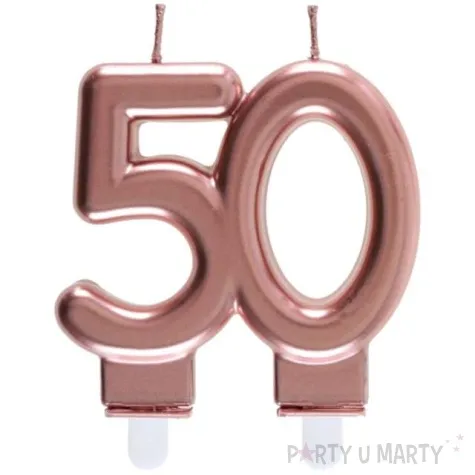 swieczka na tort cyfra 50 rozowe zloto santex 9 cm