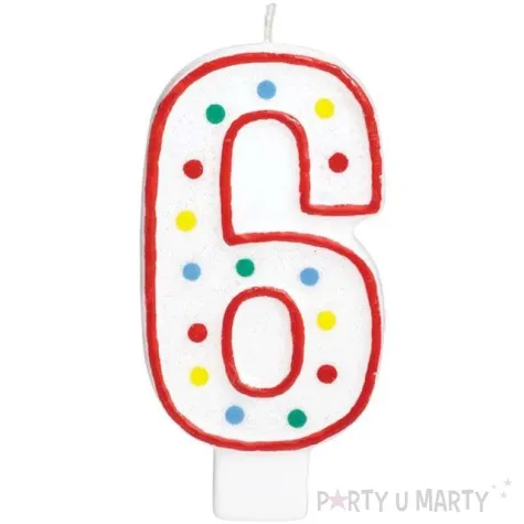 swieczka na tort cyfra 6 amscan kropeczki 9 5 cm