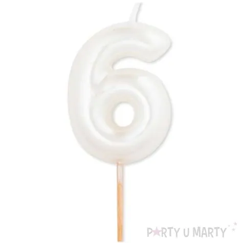 swieczka na tort cyfra 6 bialy perlowy givi 8 cm