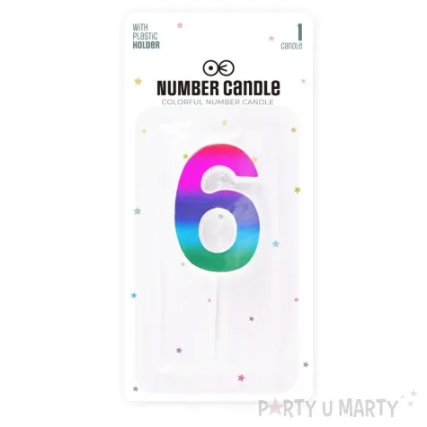 swieczka na tort cyfra 6 blyszczaca teczowy partypal 5 cm