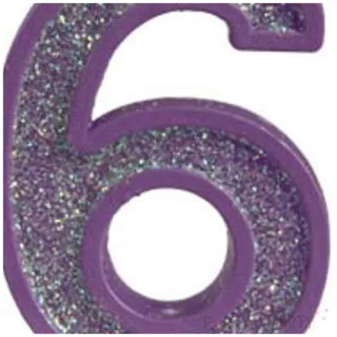 swieczka na tort cyfra 6 brokat fioletowa guirca 4 cm