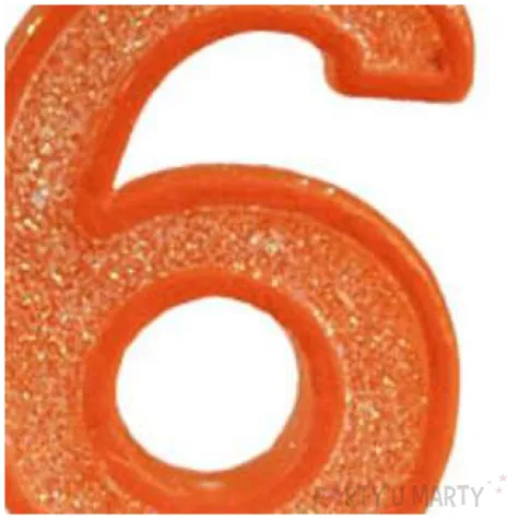 swieczka na tort cyfra 6 brokat pomaranczowa guirca 4 cm